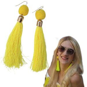 Bright Yellow Pom Pom Tassel Earrings